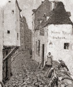 19世紀の古いパリの街並み（1884年発行の「The Century Illustrated Monthly Magazine」より）（木版画