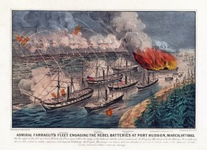 ファラガット提督の艦隊とポートハドソンの反乱軍砲台との交戦（3月14日 作： American School