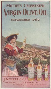 Mottets Celebrated Virgin Olive Oilの広告、1900年頃 作： American School