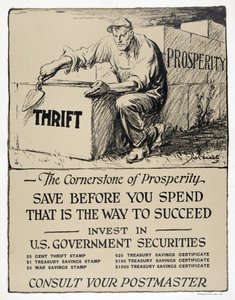 米国国債の広告、「繁栄の礎石」、1921年発行（リトグラフ）。 作： アメリカの学校