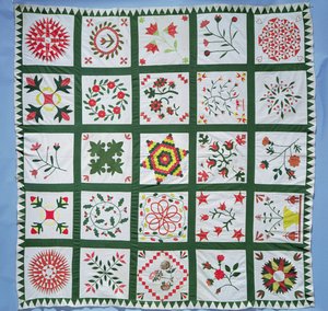 季節の花のアルバムキルト、1844年（綿） 作： American School