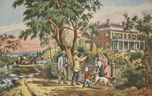 アメリカのカントリーライフ-10月の午後、パブ。 1855年、キュリアーとアイブス 作： American School