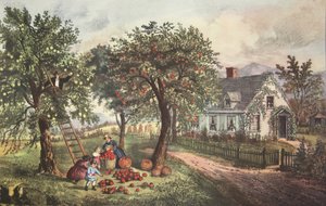 アメリカンホームステッド-秋、パブ。 1869年、キュリアーとアイブス 作： American School