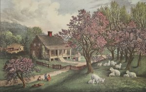 アメリカンホームステッド-春、パブ。 1869年、キュリアーとアイブス 作： American School
