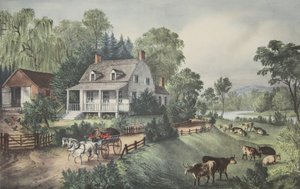 アメリカンホームステッド-夏、パブ。 1868年、キュリアーとアイブス 作： American School