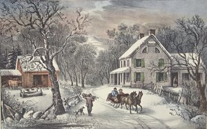 アメリカンホームステッド-冬、パブ。 1868年、キュリアーとアイブス 作： American School