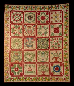 アップリケアルバムキルト、L＆M、1860年（綿） 作： American School