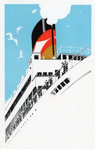 アールデコ1920年代、乗客を乗せたクルーズ船のイラスト 作： American School