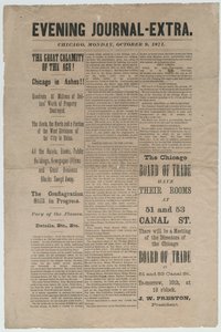 1871年10月9日の1871年のシカゴ火に関するシカゴイブニングジャーナルの補足記事（ニュースプリント）