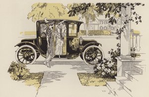 第1次世界大戦前の自動車ライン・イラスト（リトグラフ） 作： アメリカの学校