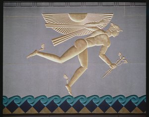 1931年から40年に建てられた14棟の建物の1つの外観から水星を描いたレリーフ 作： American School