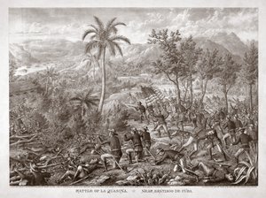サンティアゴ・デ・クーバ近郊、ラ・クアシナの戦い。1898年（エングレーヴィング） 作： アメリカの学校