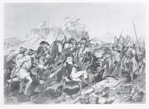 サラトガの戦い-アーノルド将軍、1777年10月17日、ヘシアンリダウトへの攻撃で負傷 作： American School