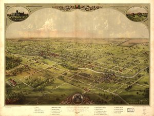 ミシガン州ランシング市の鳥瞰図 1866年（カラーリトグラフ