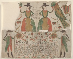 アンナマルグレータウィルマンの誕生と洗礼の証明書、フラクトゥール絵画、1810年頃（ペンとインク、紙にトイレ付き） 作： American School