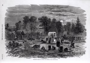 1861年7月、センタービル近くのリトリートをカバーするブレンカーの旅団、「ハーパーの南北戦争の絵の歴史」、1861年 作： American School