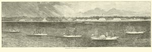 1864年10月、ニューインレットのウィルミントン沖の艦隊の封鎖 作： American School