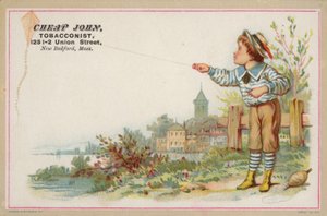 湖の横にある凧揚げ少年 作： American School