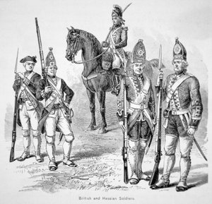 アメリカ独立戦争時のイギリス人とヘッセン人の兵士（エングレービング 作： American School