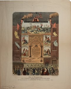 アフリカ系アメリカ人の採用とメリーランド、リングウォルト＆ブラウン（fl.1863-1865）での解放を祝うことに関するブロードサイド、1864年11月頃（GLC 696015、696016および696017も参照） 作： American School