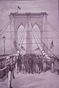 ブルックリン橋、開通式に臨むアーサー大統領、1883年5月24日（エングレービング 作： American School