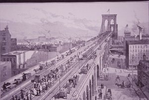 開会式直後のブルックリン橋（1883年5月26日発行）（彫刻 作： American School