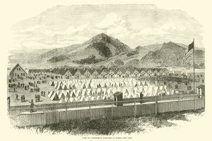 1865年5月、ニューヨーク州エルミラにある南軍捕虜収容所 作： American School