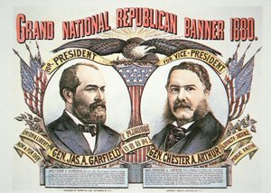 大統領候補ジェームズ・A・ガーフィールド(1831-81)と伴侶チェスター・A・アーサー(1829-86)のキャンペーンポスター 1880年（カラーリトグラフ