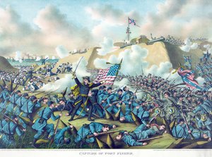フォート・フィッシャーの攻略1890年（カラーリトグラフ） 作： アメリカの学校