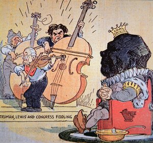 ハリー・S・トルーマン（1884-1972）の風刺画、ジョン・ルウェリン・ルイス（1880-1969）とコングレスのバイオリン演奏