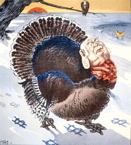 「The Verdict」で、共和党の政治家マーク・ハンナ (1837-1904) を「アメリカの自由の現代の鳥」として描いた漫画 作： American School
