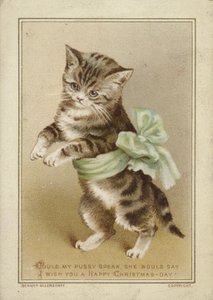 緑の弓を身に着けている猫 作： American School