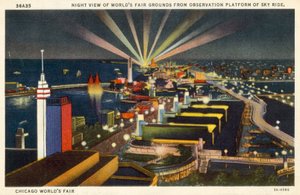 シカゴ万国博覧会、スカイリッジ展望台からの夜景（カラーリトグラフ） 作： アメリカの学校