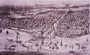 1871年の大火の前のシカゴ、1870年頃（リトグラフ 作： American School