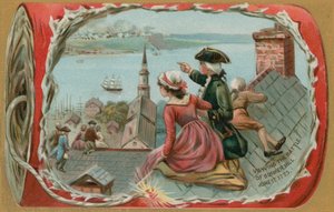 1775年6月17日、バンカーヒルの戦いを見ている子供たち 作： American School