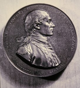 ジョン・ポール・ジョーンズの記念メダル、Jean-Antoine Houdonの肖像画による。 作： American School