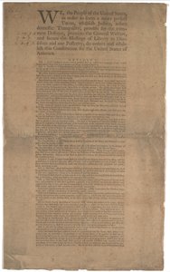 憲法、最初の印刷、Dunlap＆Claypooleによる印刷、1787年9月17〜19日（2ページのGLC 695934を参照） 作： American School