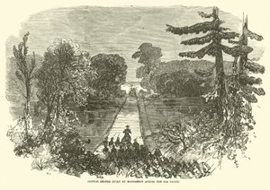 1863年5月、マクファーソンによってビッグブラックを渡って建設された綿の橋 作： American School