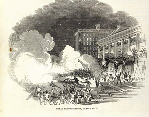 テキサス州による併合を支持するジャージーシティでのデモ、「Illustrated London News、3 月 22 日」のイラスト 作： American School