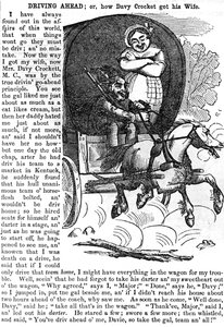 1856年のCrockettsアルマナックから、Driving Ahead、またはDavy Crocketが妻を手に入れる方法を公開、ニューヨーク、1855 作： American School