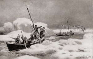 エリシャ・ケント・ケイン、1853年の第2次グリンネル探検隊の隊長、北極圏で失われたジョン・フランクリン卿の探検隊を探す。 作： American School