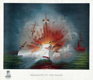 メイン号の爆発』（出版社1898年（カラーリトグラフ） 作： American School