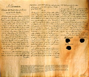 1803年4月30日、米国によるルイジアナ州の購入に関する条約の複製 作： American School