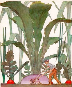 巨大な畑で野菜を栽培する農家 作： American School