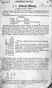 連邦のお金、ダニエル・アダムスによるThe Scholars Arithmetic 6th Editionのページ、NHKeene、1810年発行（印刷） 作： American School