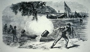 アメリカ南北戦争(1861-65)の連邦迫撃砲台(リトグラフ)