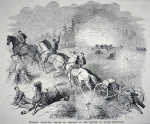 1862 年 9 月、サウス山の戦いで陣地に立つ連邦砲兵隊 (彫刻) 作： American School