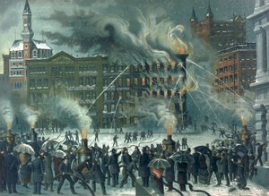 私たちの勇敢な消防士、パブに捧げ、ニューヨークの世界の建物で火災。 WM Bruns、1882年 作： American School