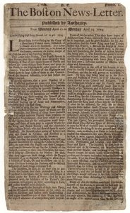 ボストンニュースレターの創刊号、1704（新聞） 作： American School
