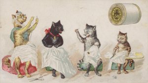 4つの忙しい猫の縫製 作： American School
